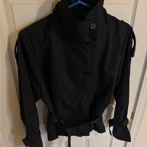 Short Black Belted Trench Jacket